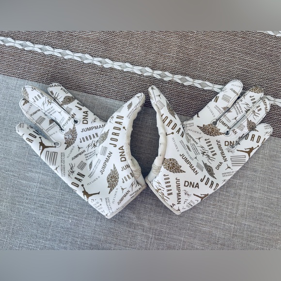 Jordan White and Metallic Gold Football Gloves - Picture 4 of 5